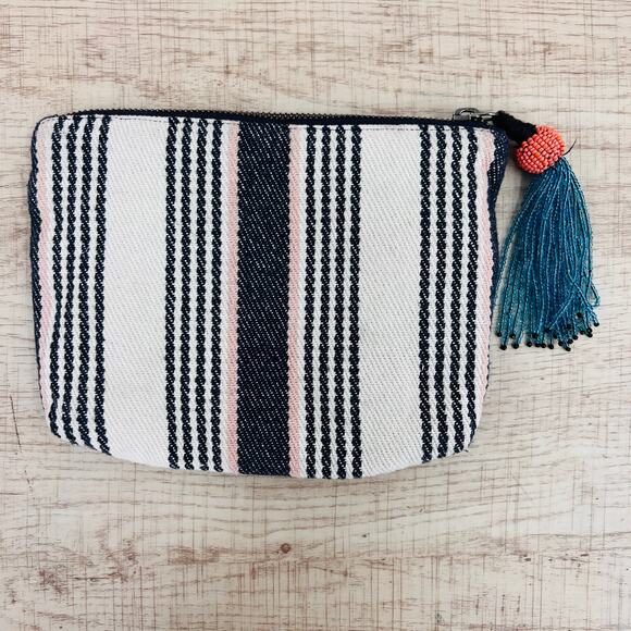 Anthropologie Beaded Embroidered Monogram Striped Pouch - Picture 3 of 7